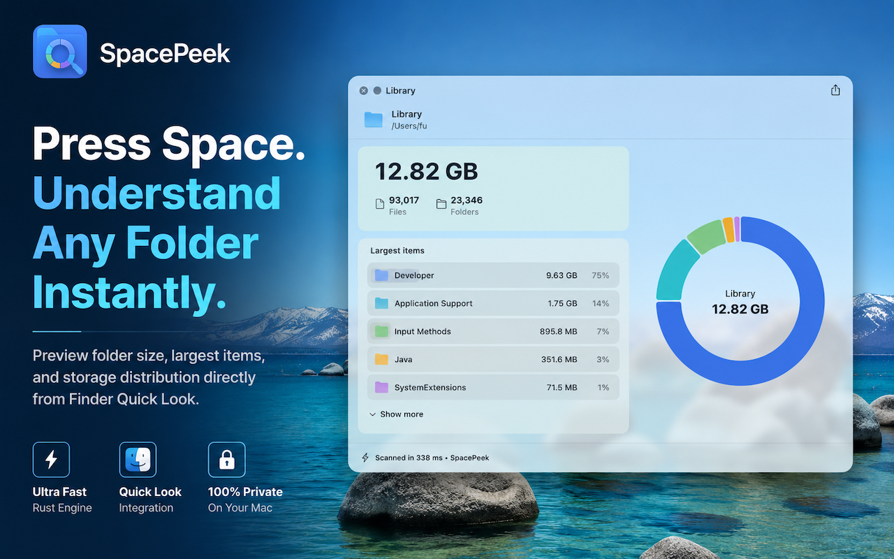 SpacePeek poster showing instant folder size preview