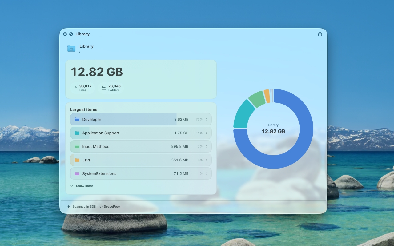 Finder-style preview showing SpacePeek visualizing folder storage distribution