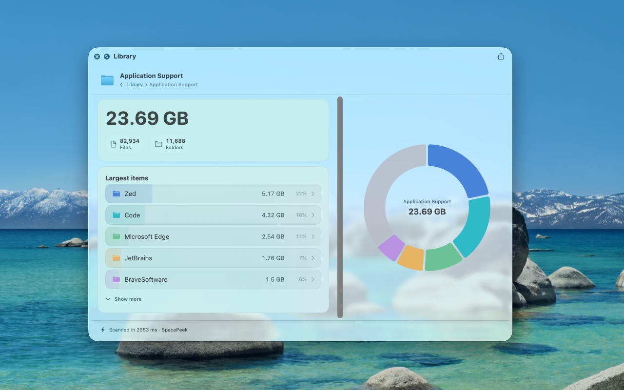 SpacePeek navigating deeper into subfolders to inspect storage distribution